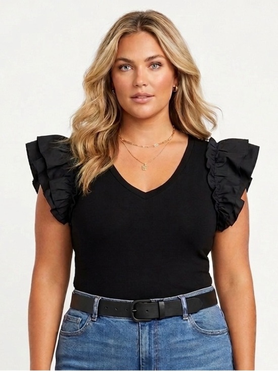 Oddi Tops - ODDI Ruffled Sleeve Black Bodysuit new with tags size 3X